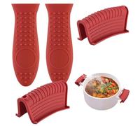 Riaisttd Cast Iron Pan Handle Covering, 4 x Silicone Pot Grip Handling Sleeve, Pan Handling Sleeves Covers, Black and Red Assist Handles Holder for Pots Metal Frying Pans Cookware