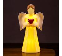 Riakrum Angelo custode in ceramica con luce notturna illuminata a forma di angelo in salice con illuminazione che tiene un cuore per il Ringraziamento, ornamento di Natale, regali commemorativi per