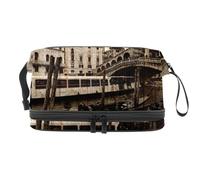 Rialto's Bridge e The Canal Grande a Venezia, trousse a doppio strato per donne e ragazze, trousse da viaggio per trucchi, pratica borsa organizer con scomparto per pennelli, Multi, 27x15x14