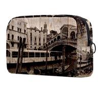 Rialto's Bridge e The Canal Grande a Venezia Trousse per cosmetici da donna, trousse da viaggio grande per trucchi pratica borsa organizer con cerniera, Multi, 18.5x7.5x13cm/7.3x3x5.1in, Beauty case