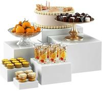 Rialzi per buffet - 6 dimensioni -7,6 cm+10,2 cm+12,7 cm+15,2 cm+17,8 cm+20,3 cm rialzi per alimenti in acrilico bianco, set di espositori per tavolo da buffet per feste, espositori in acrilico per