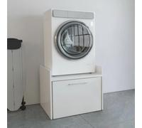 Rialzo per lavatrice con cassettone estraibile in legno bianco