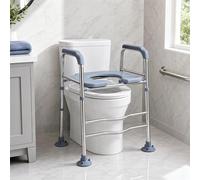 Rialzo per WC con braccioli, regolabile in altezza in 6 posizioni (48-58 cm), robusto inserto per WC in acciaio inox e ABS, portata fino a 150 kg, maniglie antiscivolo e piedini a ventosa, non