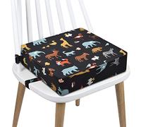 Rialzo Sedia Bambini Cuscino da Tavolo, Alzasedia Canvas Lavabile da Cartone Animato con 2 Cinghie di Sicurezza a Fibbia Bambini Cuscino da Viaggio Portatile (Elefante-Nero) 111