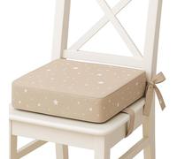 Rialzo Sedia Bambini da Tavolo 32x32x8 cm - Cuscino con Cinghie Regolabili e Base Antiscivolo per Sala da Pranzo - Fodera lavabile in lavatrice a 30 gradi Beige con stelle bianche