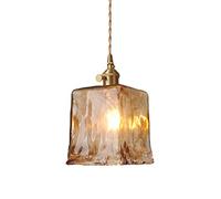 Riankh Lampada a sospensione in vetro caramello fatto a mano irregolare, Lampadario da soffitto industriale retrò con presa E27 e interruttore ON/OFF (C) (Size : D)