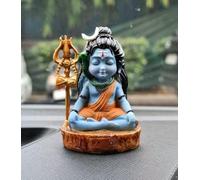 RIANZ Bal Roop Shiv Ji Idol in resina a Dhyaan Mudra per cruscotto auto, casa e ufficio, pezzo decorativo di Lord Shiva, statuetta spirituale da 7,5 cm con trishul, ideale per regali e decorazioni