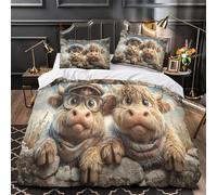 RIAVBAODG Set Di Biancheria Da Letto Con Stampa Di Two Cute Cartoon Highland Calf,3D Highland Cows Copripiumino Microfibra Chiusura A Cerniera Per Ragazzi,adolescenti, E Adulti Super King（260x220cm）
