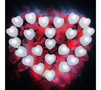 Riaxuebiy 24 Lumini a LED,Candele a Lume di Candela Tremolanti Senza Fiamma Funzionanti a Batteria con 100 Petali Rosa Artificiale (Cuore-Luce Bianco)