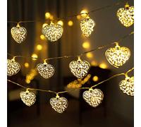 Riaxuebiy Vuoto Forma del Cuore Luci Stringa Luci Geometriche in Metallo Sospensione Ghirlanda Luminosa a Batteria Luci da Fata Stringa Luci Decorative Luce Bianca Calda (3m/20led, Cuore d'oro)