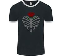 Rib Cage & Rose Gothic Heavy Metal Biker Uomo Ringer T-Shirt FotL