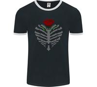 Rib Cage & Rose Gothic Heavy Metal Biker Uomo Ringer T-Shirt FotL