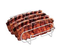 Rib Rack, Carbon Steel, 12.32x9.96x2.87in Portable Roasting Stand, Versitile Duty Steak Holder, Non-Stick Coating Black for Outdoor Bbq Grilling & Camping and More