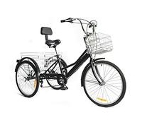 RibasuBB Bicicletta da 24 pollici con cestino, 3 ruote per adulti, biciclette a 7 velocità con cestino e schienale per anziani, ragazze, ragazzi, uomini e donne