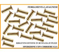 Ribattini in ottone a testa svasata piana in busta da 25 pezzi