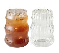 Ribbed Glass - Rīpple Glassware Coffee Cup | 530ml Cute Wavy Drinking Tool | Iced Drinking Glasses | For Juice Beer Soda Tea Cocktail Beverage Indoor Home Bar Cafe Office Vintage Aesthetic Sturdy Mat