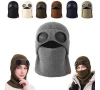 Ribbed Knit Balaclava Beanie with Goggle-Style Eye Panels,Winter Ski Hat | Unisex Knit Ski Mask,with Neck Cover,Warm Windproof Glasses,for Outdoor Sports,Skiing,Hiking,Cycling,Hunting,Fishing,Camping