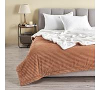Ribbed Texture Reversible Brown Throw Blanket, Fluffy and Luxurious Twin Blanket (90"" x 66"" Blanket, Toffee)