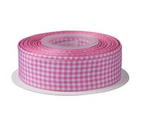 Ribbonitlux Nastro a Quadretti, 25mm x 22 Metri, Nastro Scozzese con Bordo Intrecciato per Fai da Te, Decorazione Bouquet e Casa (Rosa)