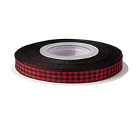 Ribbonitlux Nastro a Quadretti, 9mm x 22 Metri, Nastro Scozzese con Bordo Intrecciato per Fai da Te, Decorazione Bouquet e Casa (Rosso Nero)