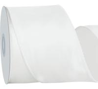 RIBBOOO Nastro bianco con filo metallico, 6,3 cm x 9,1 m, in raso double-face, con bordo metallico, per fiocchi, fiori, confezioni regalo, ghirlande, baby shower, decorazioni per matrimoni fai da te