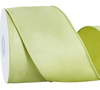 RIBBOOO Nastro di raso verde chiaro con filo metallico, 6,3 cm x 9,1 m, double-face, con bordo metallico, per fiocchi, fiori, confezioni regalo, ghirlande, baby shower, decorazioni per matrimoni fai