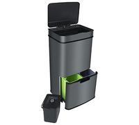 Ribelli Acciaio inossidabile - Sistema di raccolta differenziata con 3 + 1 scomparti - Pattumiera con sensore - 72 litri (2 x 12 + 1 x 48 L) - Pattumiera a pedale in acciaio inox - grigio