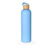 Ribelli Borraccia in acciaio inox, 1 l, a prova di perdite, thermos con coperchio in bambù, per 12 ore, thermos con manico, per sport, fitness, attività all'aperto, scuola, blu