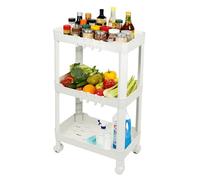Ribelli Carrello da cucina a 3 livelli, carrello da cucina sottile, scaffale da cucina su ruote, scaffale per nicchia con 8 ganci, carrello da portata in plastica per bagno, cucina, ufficio, bianco