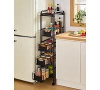 Ribelli Carrello portaoggetti con ruote, carrello da cucina a 5 livelli, con cassetti estraibili, carrello da cucina, bagno, soggiorno, lavanderia, nero