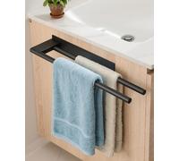 Ribelli Portasciugamani senza foratura, in acciaio inox 304, doppio braccio, autoadesivo, porta asciugamani per ospiti, montaggio a parete, per bagno, cucina, nero