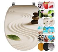 Ribelli Sedile WC con abbassamento automatico, coperchio WC a forma di O, in molti motivi, facile da montare, facile da pulire, circa 46 x 37 cm (pietra desertica)