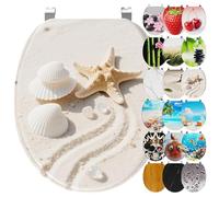 Ribelli Sedile WC con abbassamento automatico, coperchio WC a forma di O in molti motivi, facile da montare, facile da pulire, ca. 46 x 37 cm (conchiglie spiaggia)