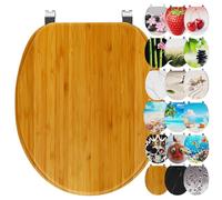 Ribelli Sedile WC con abbassamento automatico, coperchio WC a forma di O, in molti motivi, facile da montare, facile da pulire, circa 46 x 37 cm (motivo bambù)