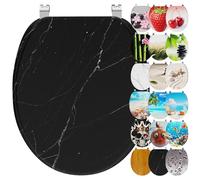 Ribelli Sedile WC con abbassamento automatico, coperchio WC a forma di O in molti motivi, facile da montare, facile da pulire, ca. 46 x 37 cm (marmo nero)