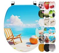 Ribelli Sedile WC con abbassamento automatico, coperchio WC a forma di O in molti motivi, facile da montare, facile da pulire, ca. 46 x 37 cm (prendisole il sole)