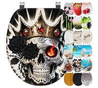 Ribelli Sedile WC con abbassamento automatico, coperchio WC a forma di O, in molti motivi, facile da montare, facile da pulire, circa 46 x 37 cm - "Rose Skull König"
