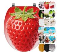 Ribelli Sedile WC con abbassamento automatico, coperchio WC a forma di O, in molti motivi, facile da montare, facile da pulire, ca. 46 x 37 cm (fragola)