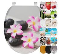 Ribelli Sedile WC con abbassamento automatico, coperchio WC a forma di O in molti motivi, facile da montare, facile da pulire, ca. 46 x 37 cm (motivo floreale)