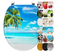 Ribelli Sedile WC con abbassamento automatico, coperchio WC a forma di O in molti motivi, facile da montare, facile da pulire, ca. 46 x 37 cm (palma mare)