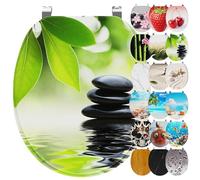 Ribelli Sedile WC con abbassamento automatico, coperchio WC a forma di O in molti motivi, facile da montare, facile da pulire, ca. 46 x 37 cm (pietra verde foglia)