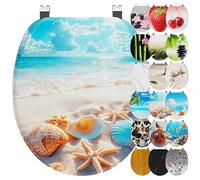 Ribelli Sedile WC con abbassamento automatico, coperchio WC a forma di O in molti motivi, facile da montare, facile da pulire, ca. 46 x 37 cm (spiaggia mare)