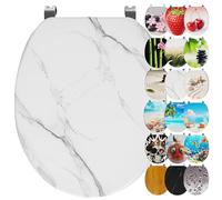 Ribelli Sedile WC con abbassamento automatico, coperchio WC a forma di O, in molti motivi, facile da montare, facile da pulire, circa 46 x 37 cm (marmo bianco)