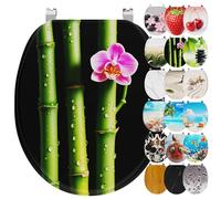 Ribelli Sedile WC con abbassamento automatico, coperchio WC a forma di O, in molti motivi, facile da montare, facile da pulire, ca. 46 x 37 cm (motivo bambù verde)