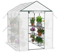 Ribelli Serra in pellicola, con porta arrotolabile, 143 x 195 x 213 cm, 4 ripiani, effetto serra, resistente all'inverno, in polietilene, per piante, verdura, fiori, bianco