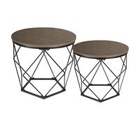 Ribelli Set di 2 Tavolini da Salotto Rotondi, Tavolini Contenitori in Legno e Metallo, Tavoli da Caffè con Piano Rimovibile, per Soggiorno, Camera da Letto, marrone/nero, 500732
