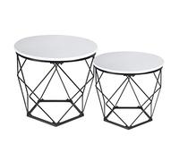 Ribelli Set di 2 Tavolini da Salotto Rotondi, Tavolini Contenitori in Legno e Metallo, Tavoli da Caffè con Piano Rimovibile, per Soggiorno, Camera da Letto, bianco/nero, 500733