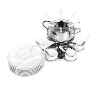 Ribelli Set per fonduta da 28 Pezzi Acciaio Inox 6 x forchette, cucchiai, Piatti, Ciotole per fonduta di Formaggio fonduta di Carne per 6 Persone