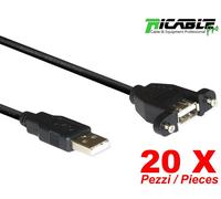 Ricable Pro - 20 Pz. Cavo USB 2.0 da pannello Tipo A maschio / femmina - 3 Metri