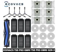 Ricambi e accessori per robot aspirapolvere ECOVACS T50 PRO OMNI / T50 PRO OMNI GEN 2: spazzola laterale principale, filtro HEPA, panno per la pulizia, sacchetto per la polvere.